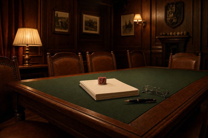 Vorbereiteter Tisch für die Gründungsversammlung eines Pokervereins