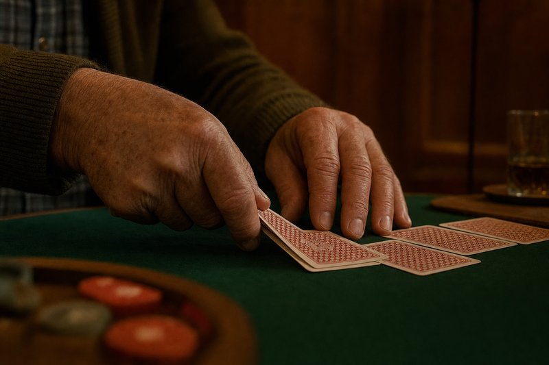 Karten werden auf dem Filztisch eines Pokervereins gegeben